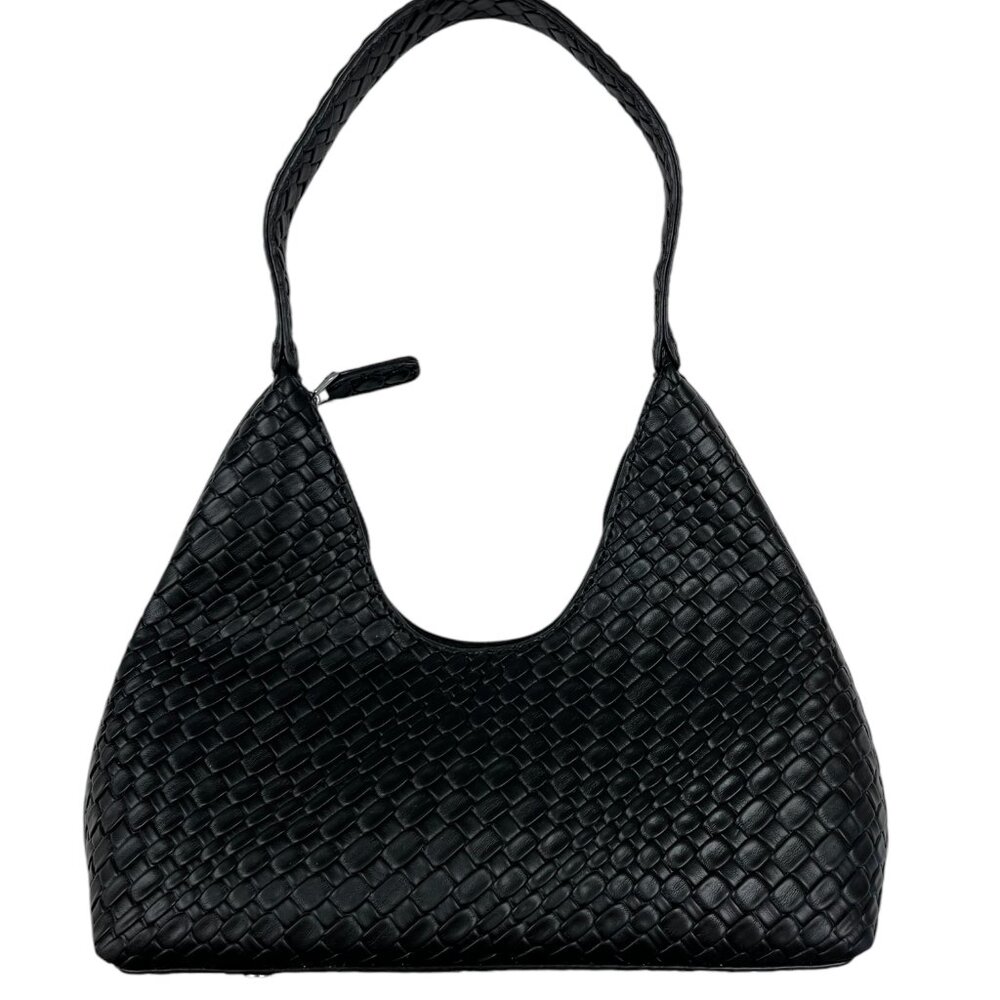 Woven Textured Shoulder Bag in Black